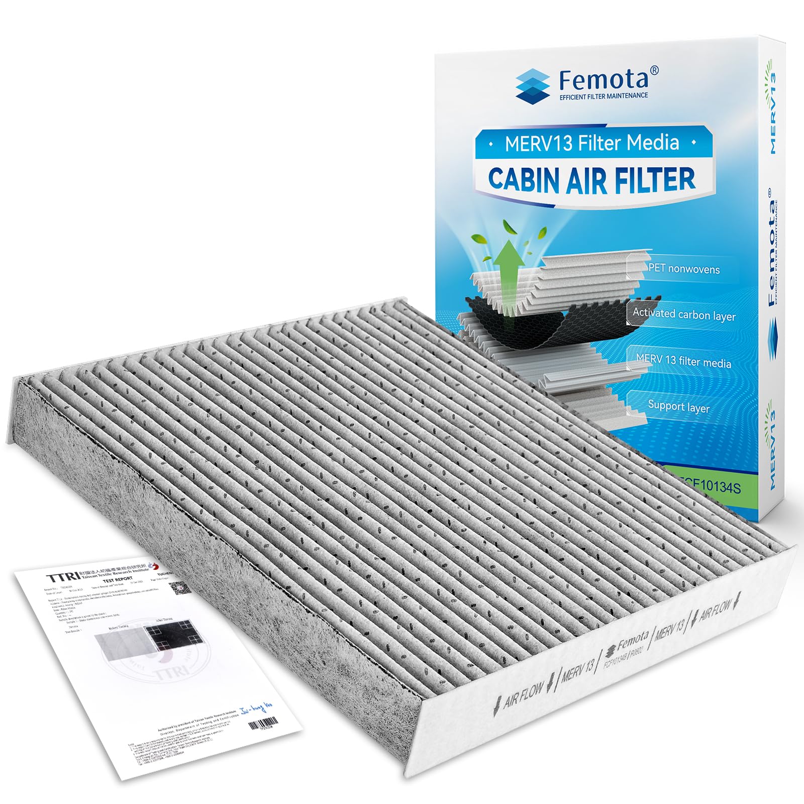 Photo 1 of Femota Certified MERV 13 Cabin Air Filter with Activated Carbon, CF10134(CP134) for Accord, Civic, CR-V, Odyssey, Pilot, Ridgeline, ILX, MDX, RDX, RL, TL, ZDX.