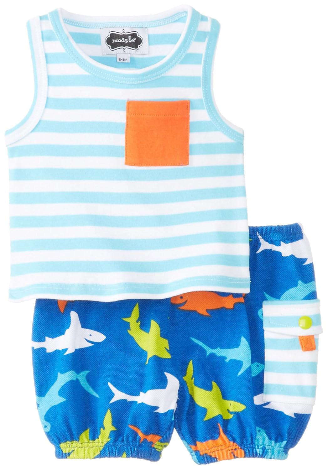 Mud Pie Baby-Boys Newborn Shark Tank and Diaper Cover Set
