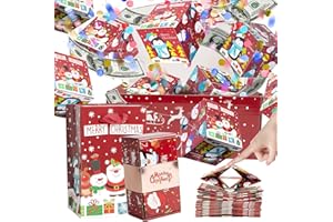 XIAOSREN Christmas Surprise Gift Box Explosion for Money, Unique Folding Bouncing Red Envelope Gift Box with Confetti, Cash Pop Up Money Box for Christmas, Birthday, Anniversary, Valentine (15 Bounces, Red)