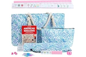 My Mahjong Trove American Mahjong Set with Blue Carrying Bag and Accessories, 160 Pink Engraved Tiles, 4 All-in-One Rack/Push