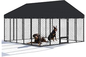 MAISON BACKYARDS 10 × 10 ft Heavy-Duty Outdoor Dog Kennel with Roof – Large Weather-Resistant Metal Dog Enclosure Playpen for Big Dogs with Double-Lock Feeding & Swivel Door