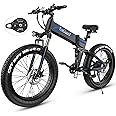 Wooken 26" x4.0 Fat Tire Electric Bike, Folding Electirc Bike for Mountain Commuter, 500W Motor 21.6 MPH, Ebikes for Adults with 48V/10.4Ah Removable Battery, Suspension Fork, 21 Speed Ebike