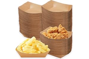 Nexboraque 250 Pack 2 Lb Kraft Paper Food Trays, Disposable Food Boats Serving Basket Tray for French Fries Food Snack Contai