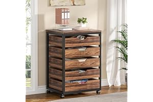 Tribesigns 5-Drawer File Cabinet, Wood Mobile Storage Drawer Unit, Industrial Office Cabinet with Drawers & Wheels, Rolling Printer Stand for Home Office (Rustic Brown)