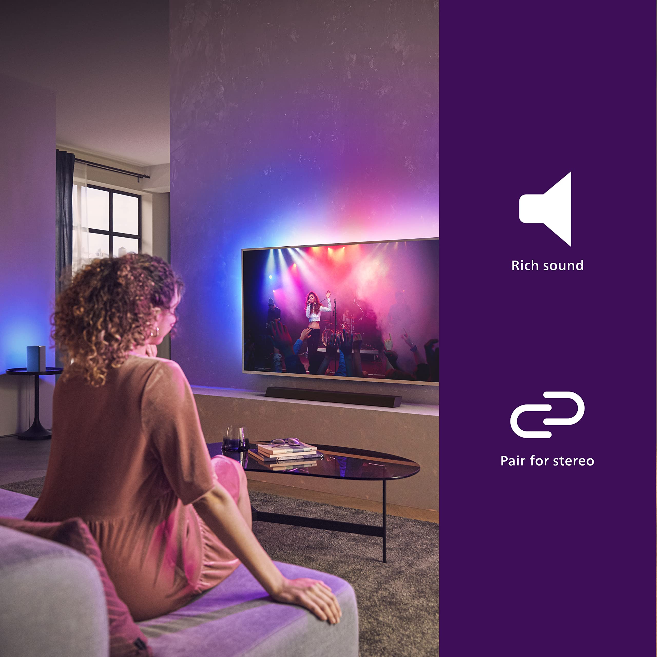 Philips W6205 Wireless Home Speaker, Bluetooth + DTS Play-Fi Compatible for Surround Sound/Stereo Pairing. Connects to Spotify, AirPlay2, Chromecast, and Echo Speakers. LED Mood Lighting, TAW6205