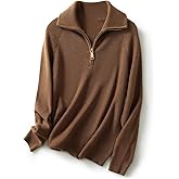Ciovkis Women's Merino Wool Blend Sweater 2025 Fall Winter Trendy Polo V Neck 1/4 Zipper Long Sleeve Knit Pullover Sweater