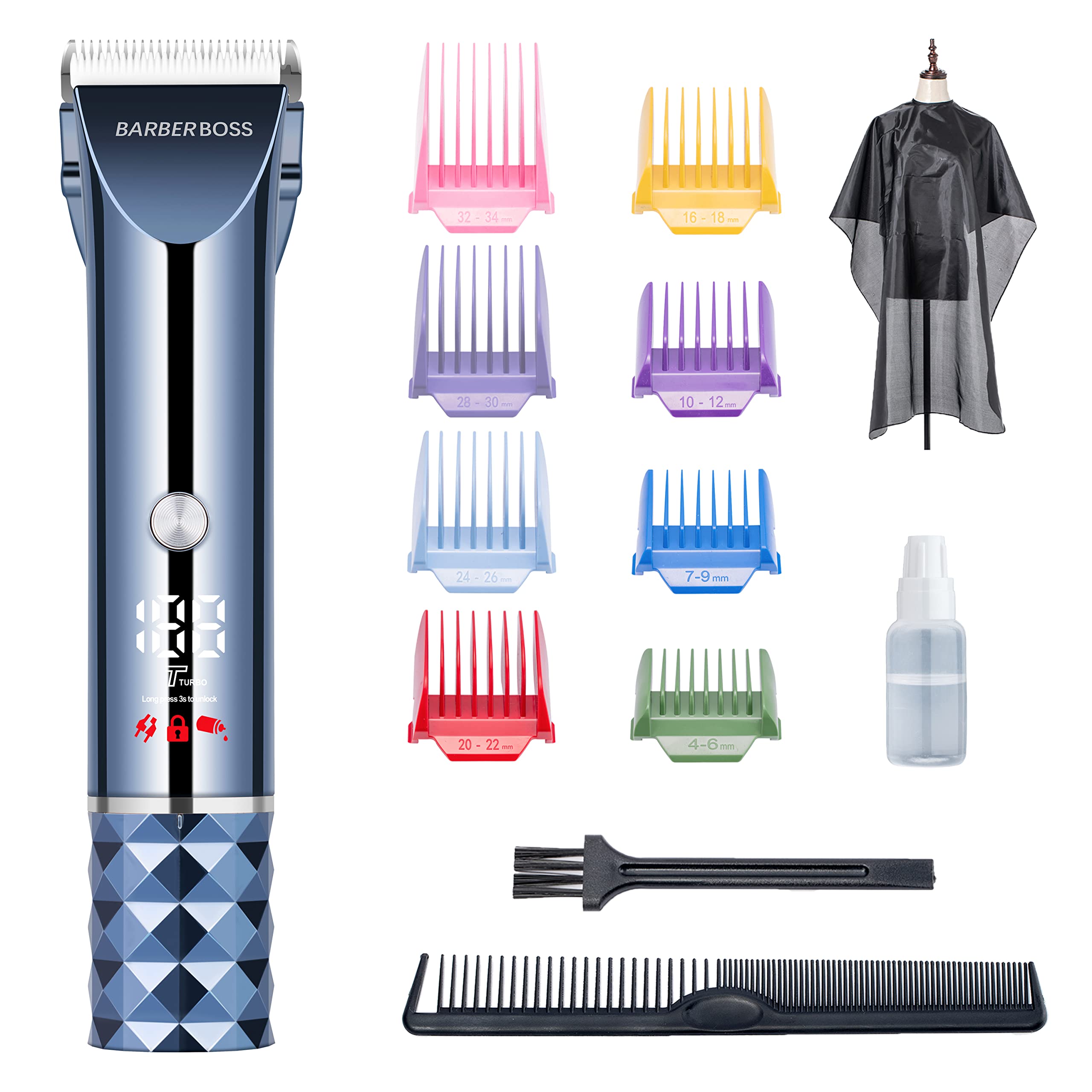 BarberBoss Cordless Hair Trimmer, Men Beard Trimmer, USB Rechargeable with 2 Speed Adjustments, LED Display, Self-Sharpening Titanium-Ceramic Blade, Professional Hair Clipper Men, QR-2091