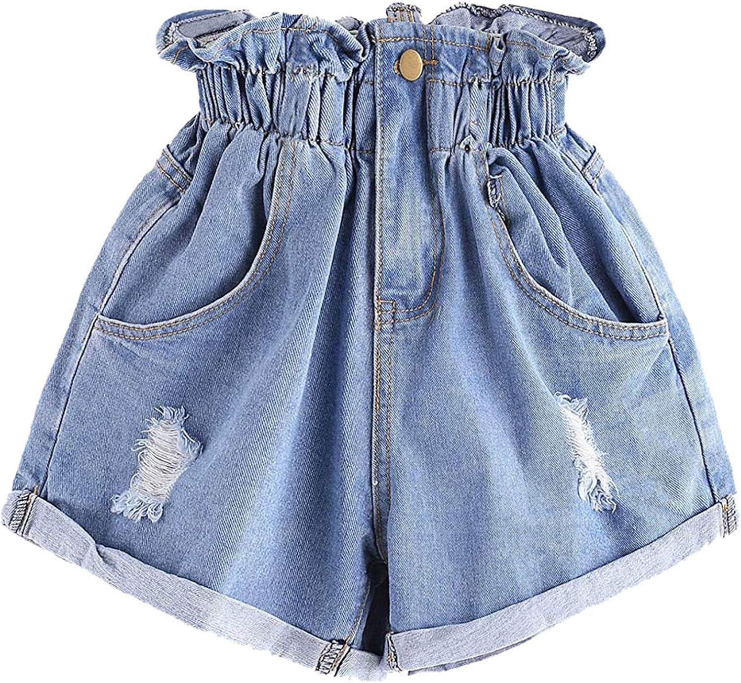 light blue paperbag shorts