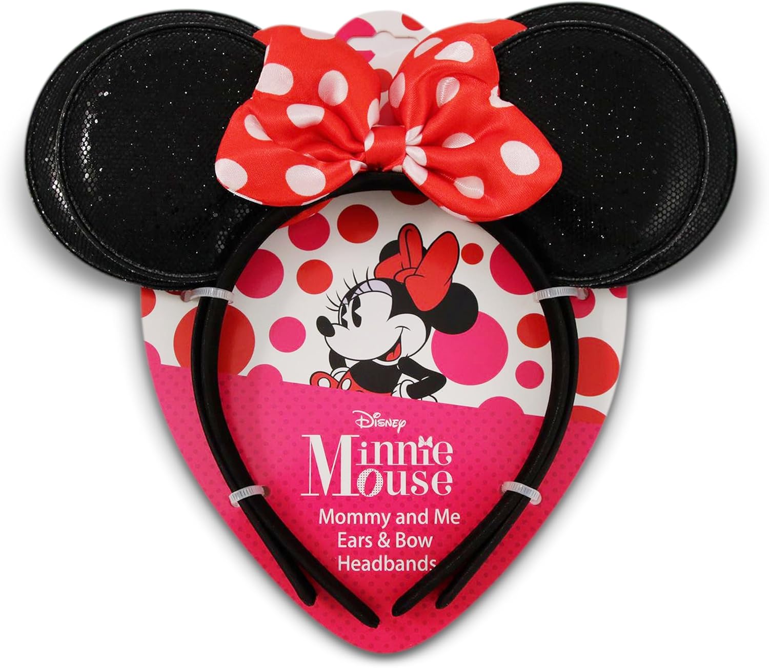 Disney Minnie Mouse Sparkled Ear Shaped Headband with Polka Dot Bow, Mommy and Me Set, Include One Adult Size and One for Little Girl Age 2-7: Clothing