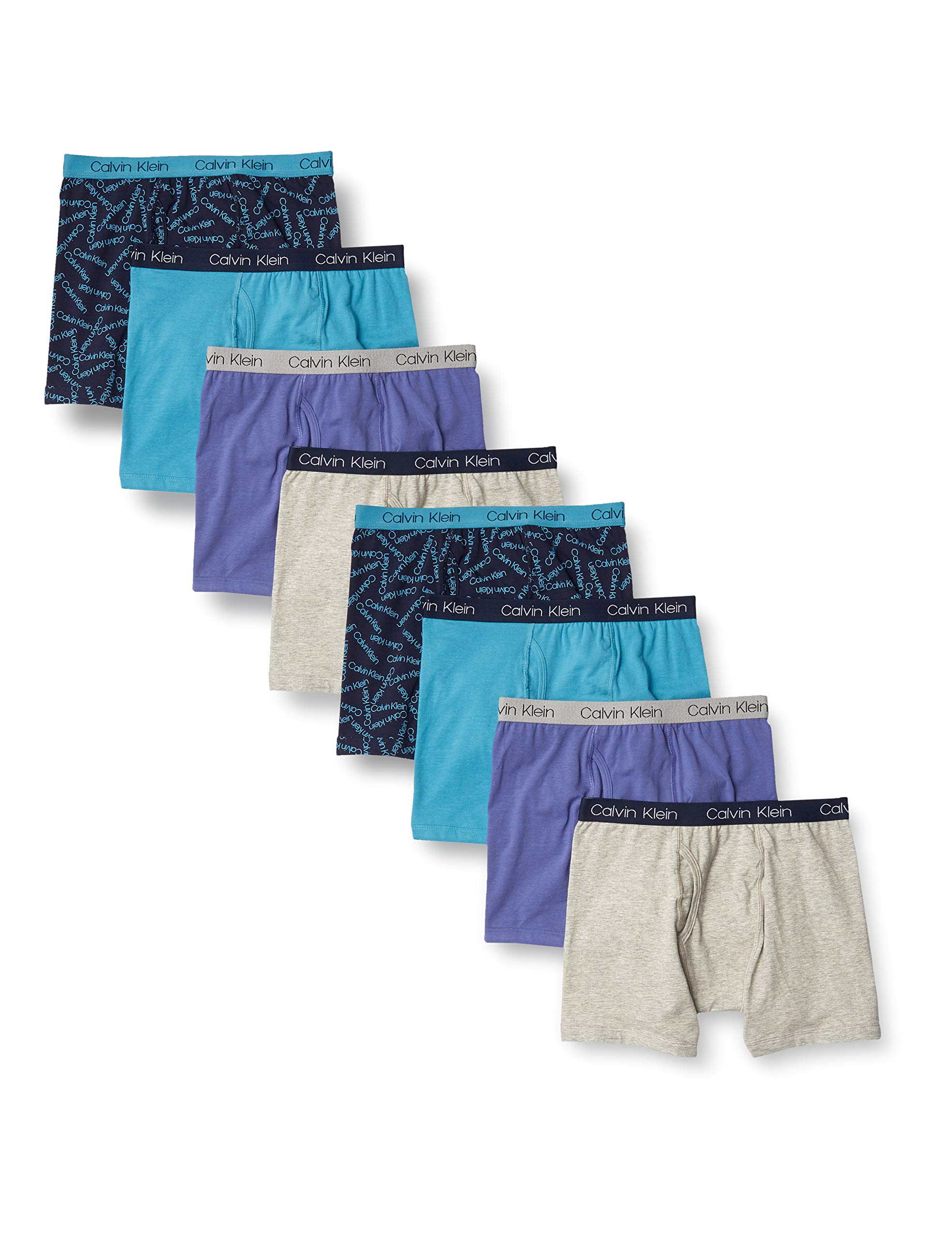 Calvin Klein Boys Modern Cotton Boxer Brief Underwear 8 Pack, Blue Print, Large Image