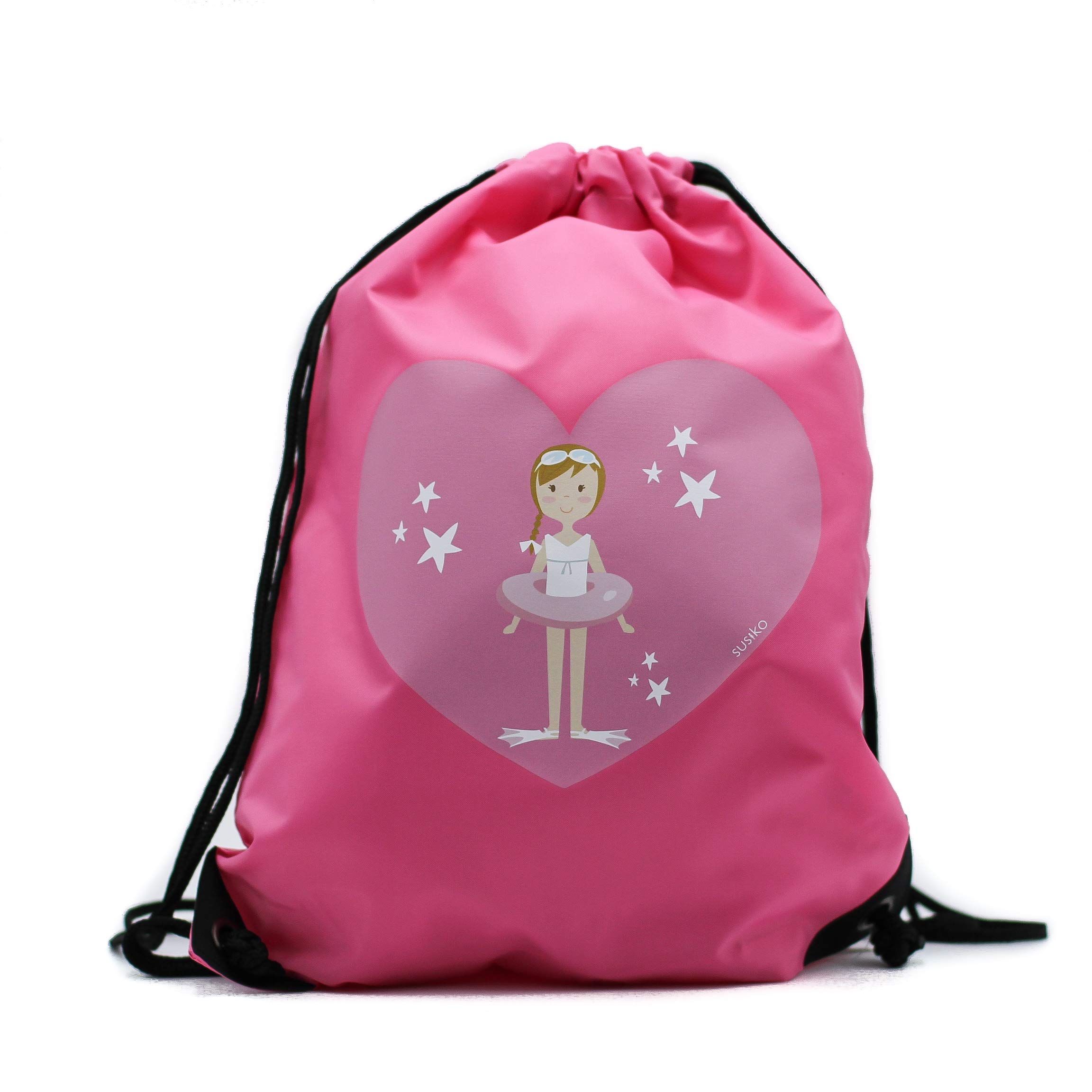 Susiko Swimming Girl Gymsac Backpack, Girls, Pink, Medium
