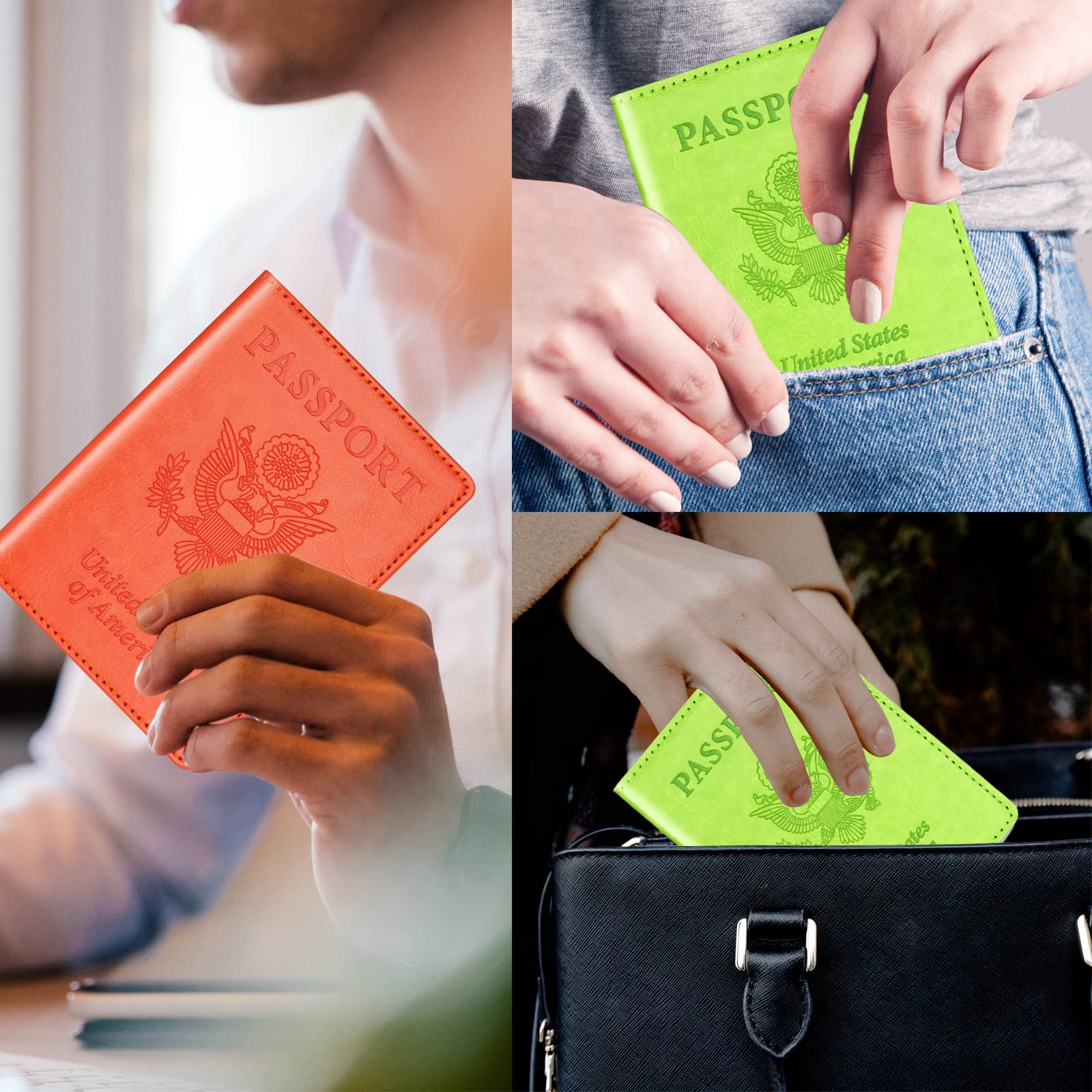 Herain Green & Orange Passport Holder, Cruise Essentials Passport Wallet Cover Case for Family Women Men, Travel Must Haves Passport Book Protector