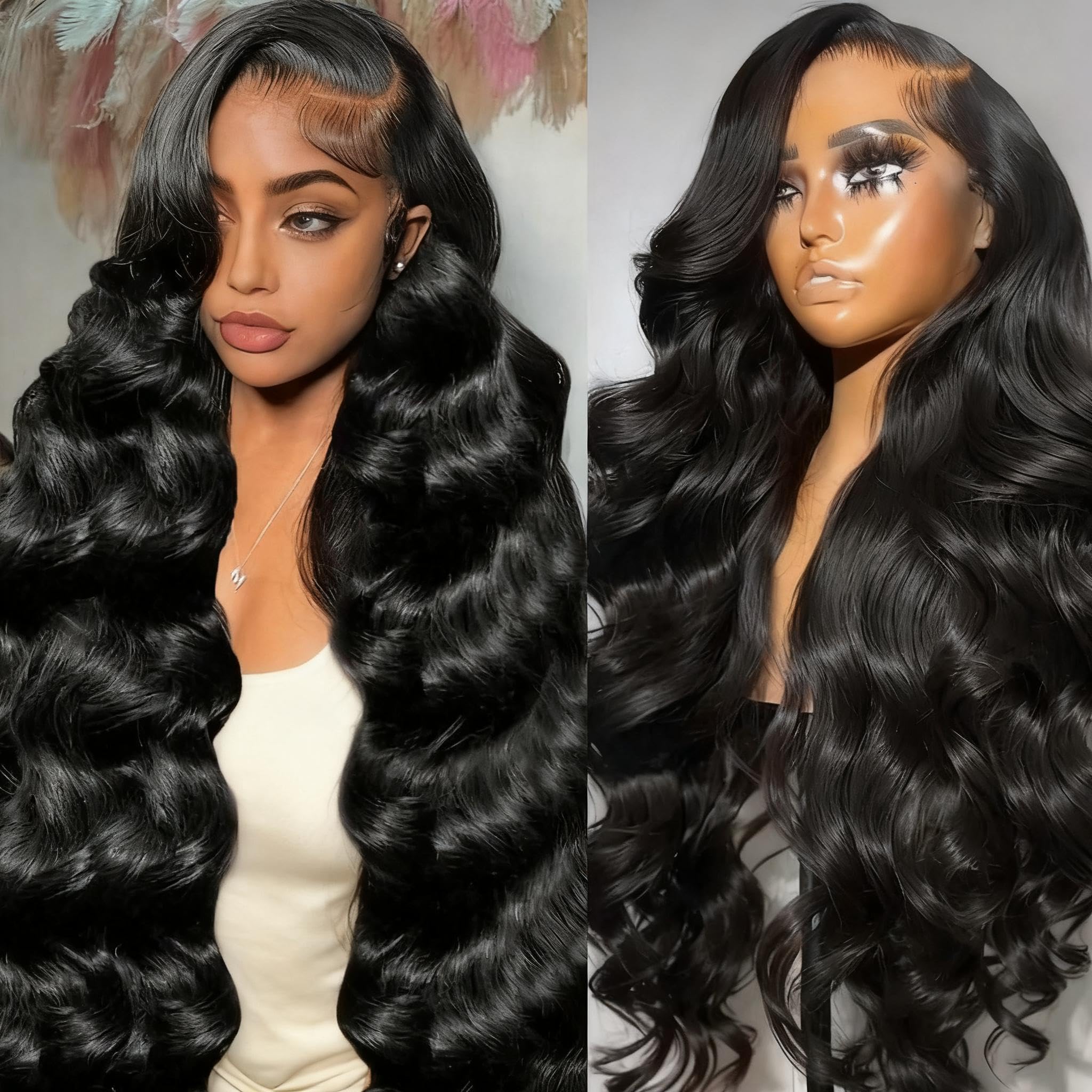 Junemet 28 Inch 200% Density 13x4 HD Lace Front Wigs Human Hair Wig Body Wave Human Hair Wigs Glueless Real Brazilian Virgin Human Hair Lace Frontal Wigs Pre Plucked for Women