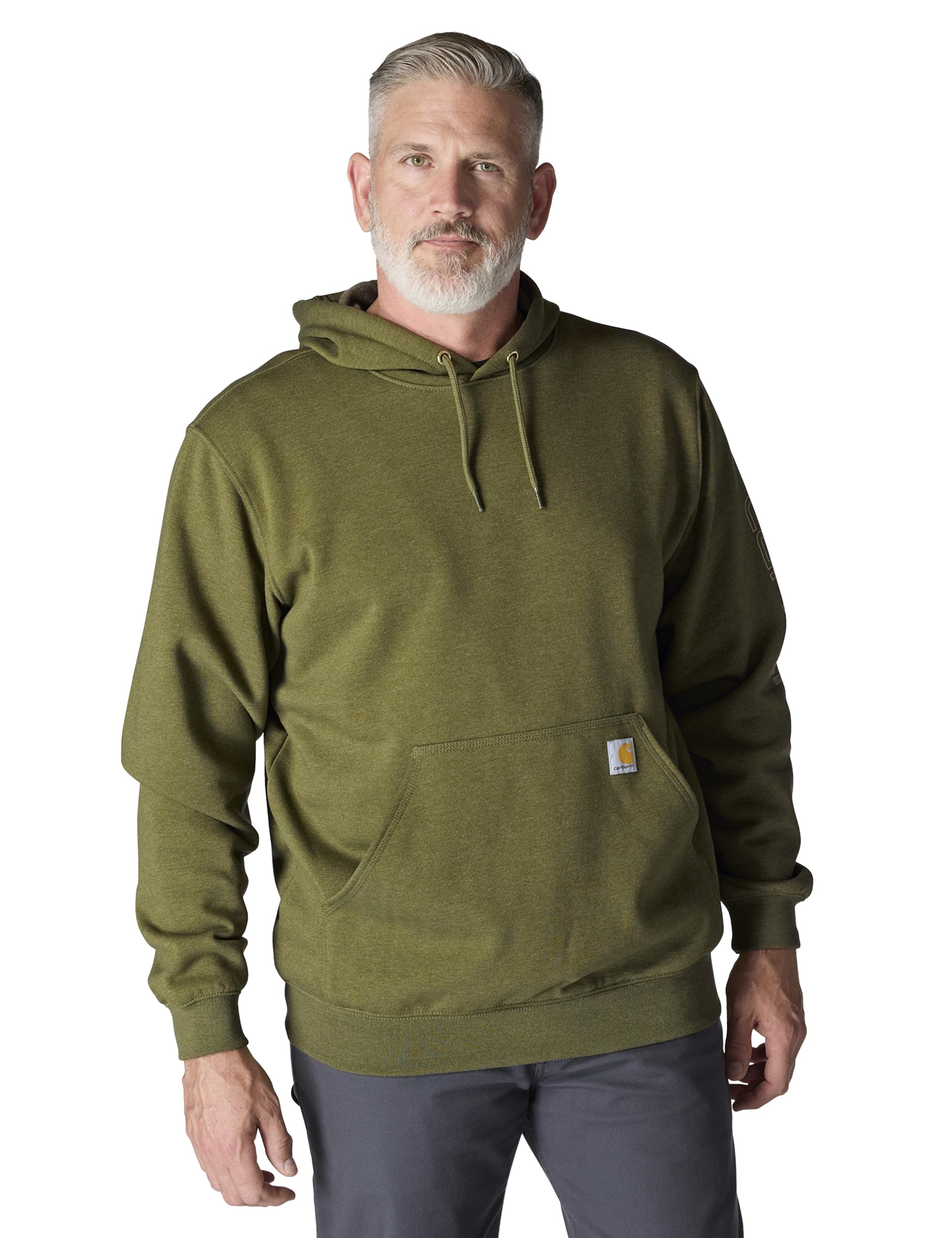Carhartt Men's Loose Fit Midweight Logo Sleeve Graphic Sweatshirt, Dark Bronzed Green Heather, X-Large Tall Image