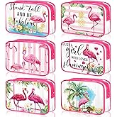 Cunno 6 Pcs Makeup Bags Gifts for Women Preppy Boho Smile Face Flamingo Clear Makeup Bags Cosmetic Transparent PVC Travel Toiletry Organizer for Birthday Party Favor(Flamingo Style)