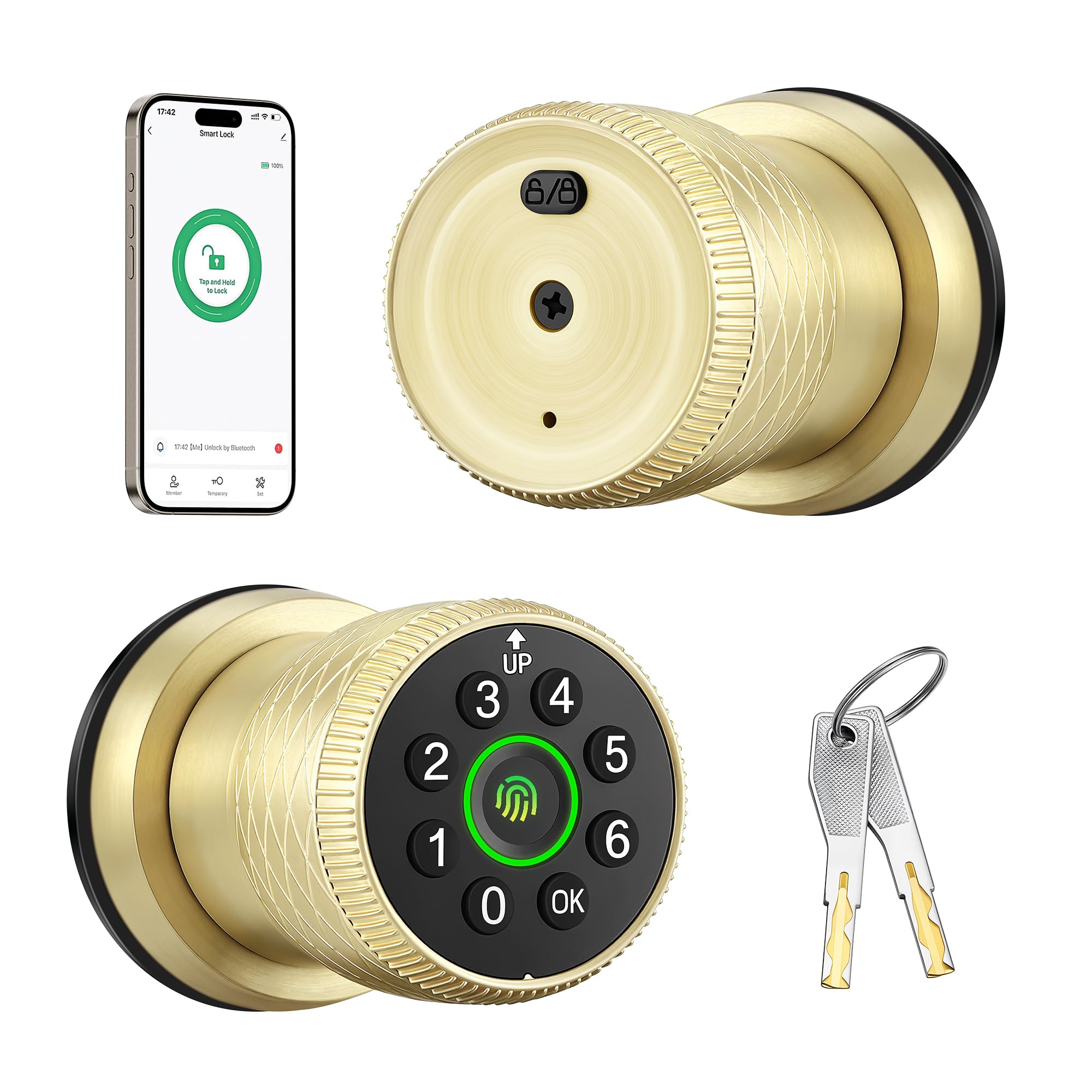 Photo 1 of Leydebong Keyless Entry Fingerprint Door Knob, Smart Biometric Door Lock with Keypad Passcode Door Knob with Auto-Lock for Front Door, Bedroom, Gate & Office