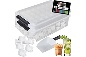 GORILLA GRIP Stackable Ice Cube Tray and Bucket Set for Freezer, Includes 2 Trays with Lid and Scooper, Easy Release, Makes 56 Cubes for Cocktail Soda Coffee, Leak Proof Bin Kit, Kitchen Tools, Black