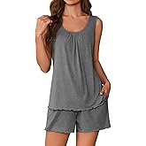 Ekouaer Womens Pajama Sets Viscose from Bamboo Sleeveless Lounge Sets Soft Tank Top and Shorts 2 Piece Pj Sets with Pockets