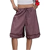 Verdusa Women's Plaid Wide Leg Bermuda Shorts Drawstring Waist Layered Ruffle Shorts