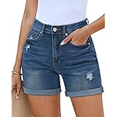 Utyful Jean Shorts for Women High Waisted Trendy Casual Summer Distressed Jorts Ripped Fold Hem Stretchy Denim Shorts