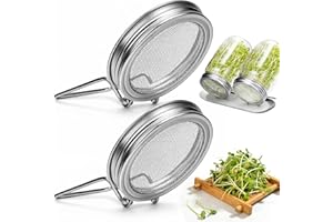 Palksky Sprouting Lids for Wide Mouth Mason Jars, 2Pack Reusable Stainless Steel Screen Bean Sprouts Growing Lid for Organic Alfalfa Broccoli Seeds Mung Bean Sprouts Grow Kit