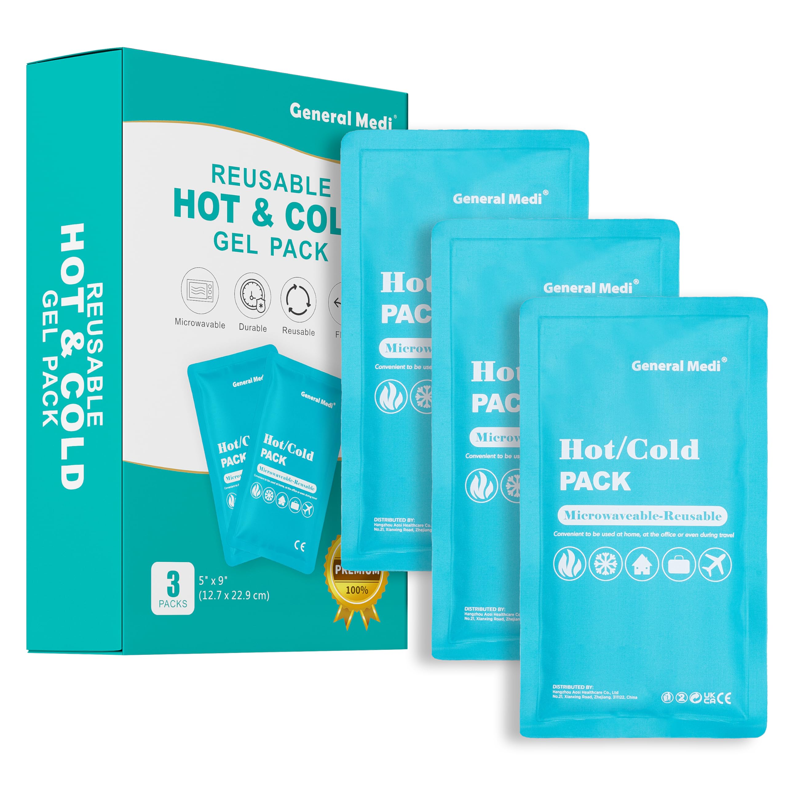 Photo 1 of General Medi Hot & Cold Reusable Gel Pack Compress Wrap - Pack of 3 - Great for Migraine Relief, Sprains, Muscle Pain, Bruises, Injuries
