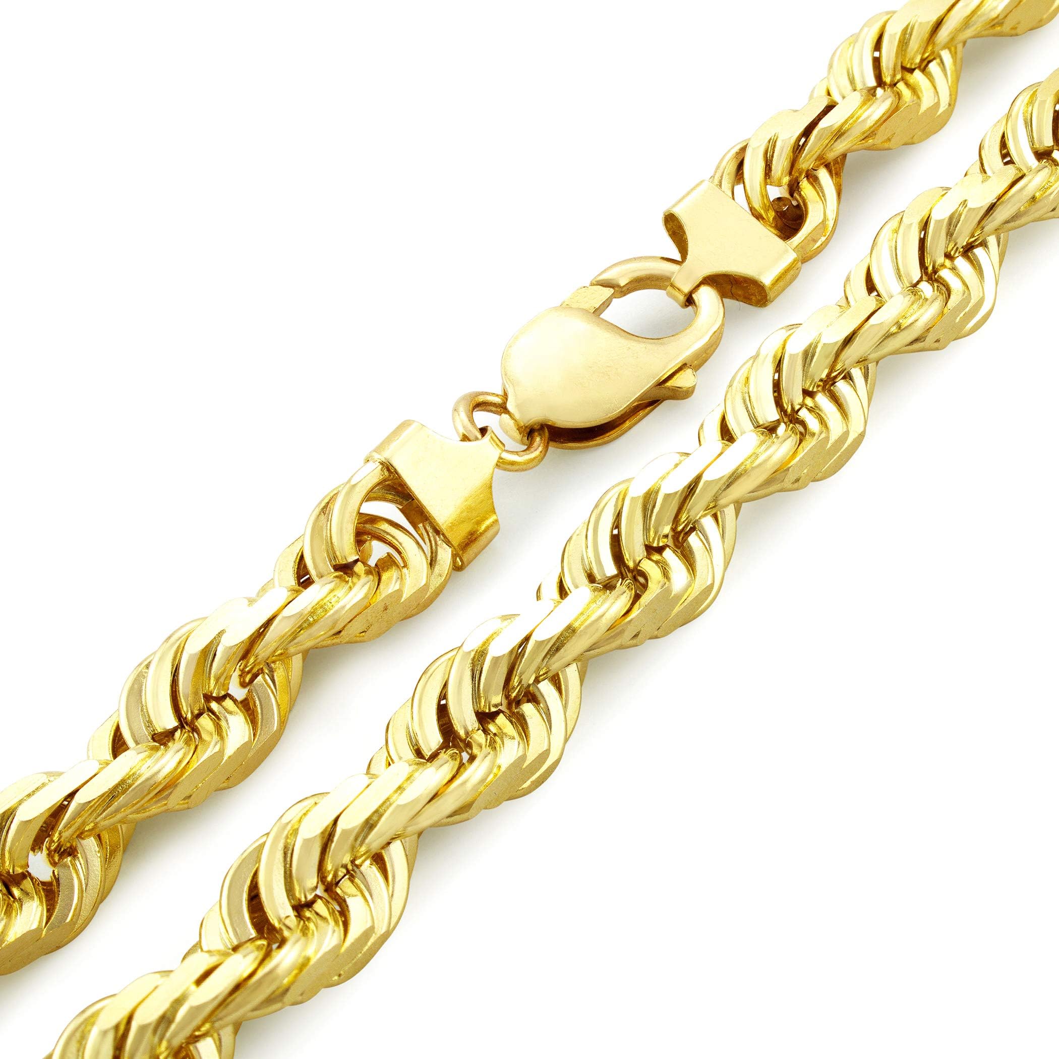 Nuragold14k Real Yellow Gold 10mm Solid Rope Chain Diamond Cut Necklace (20"-30") Italian Jewelry for Men