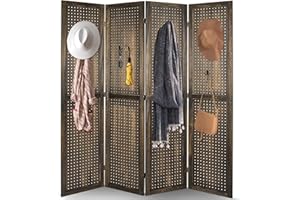 Babion 4 Panel Pegboard Display, Peg Board Room Divider Freestanding Folding Privacy Screens Pegboard Display Stand for Craft Shows (Brown)