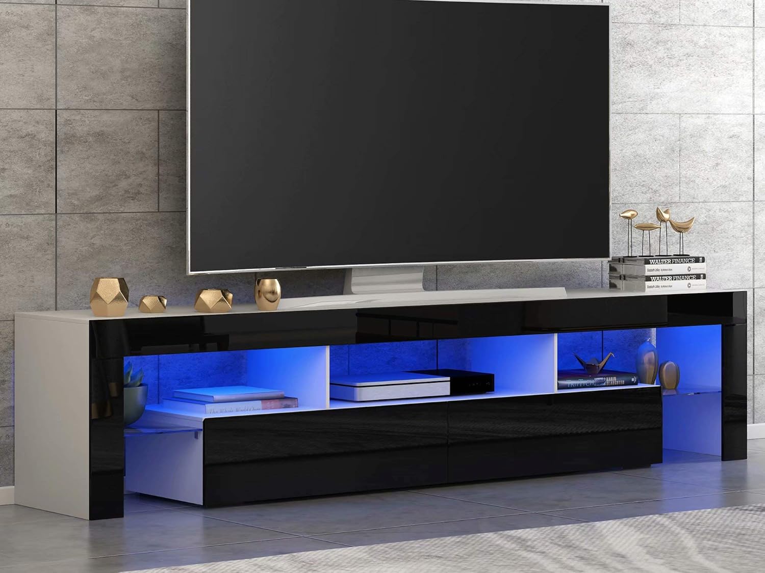 Black Drawer White Body Light Tv Cabinet 200cm High Gloss Front Rgb Led Tv Stand Modern Led Living Room Furniture Tv Cabinets Design Home Garden Store Home Kitchen