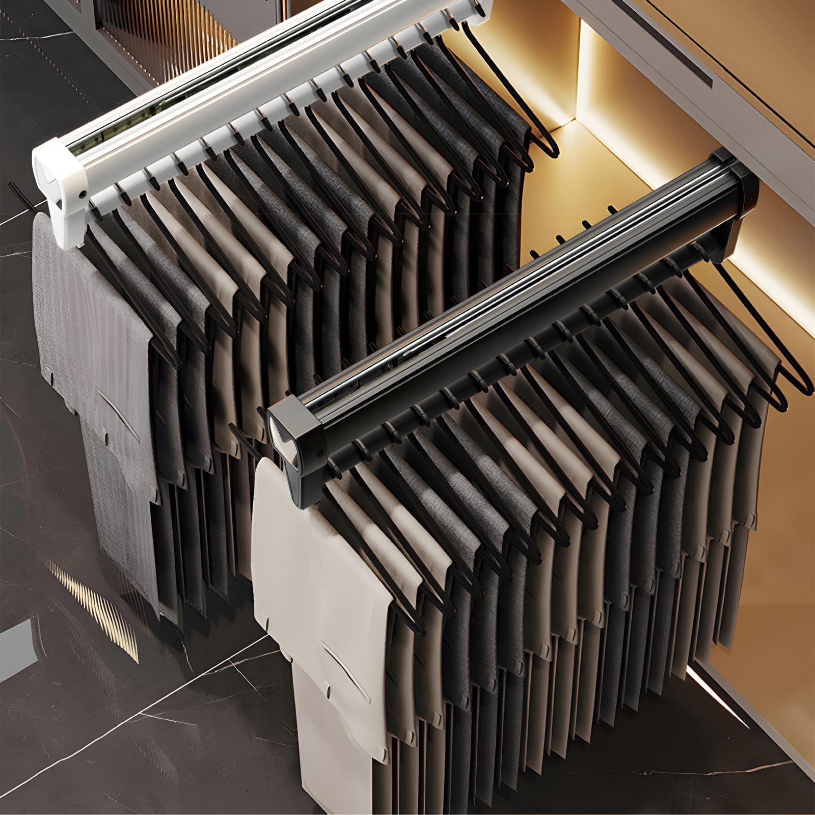 MaxEarn Pull Out Clothes Rail, 30cm Steel Extendable Closet Rod, Black Telescopic Clothes Rail for Pants Storage, Adjustable Heavy Duty Clotheing Storage Hanger Rack Bar for Wardrobe, Load 30kg