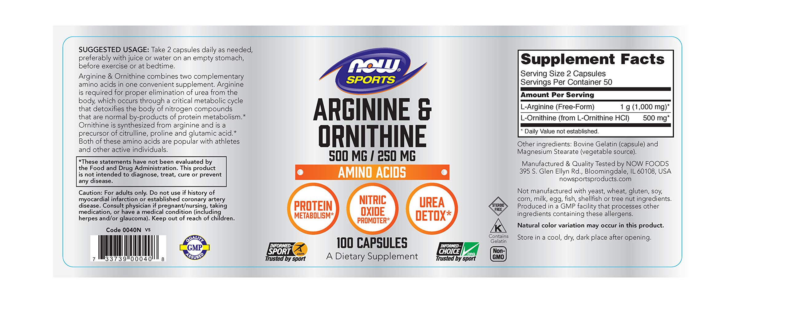 Now Foods Arginine Ornithine 100 Caps