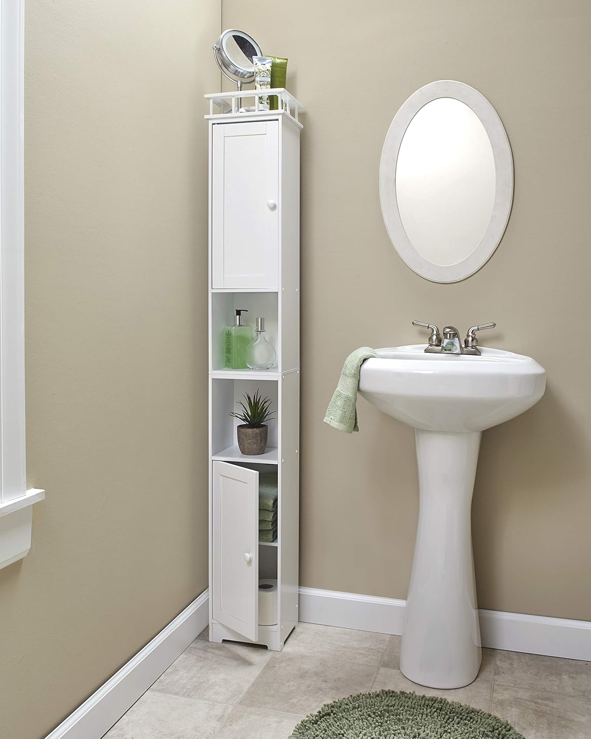 The Lakeside Collection Slim Bathroom Storage White Space Saving Organizer Furniture