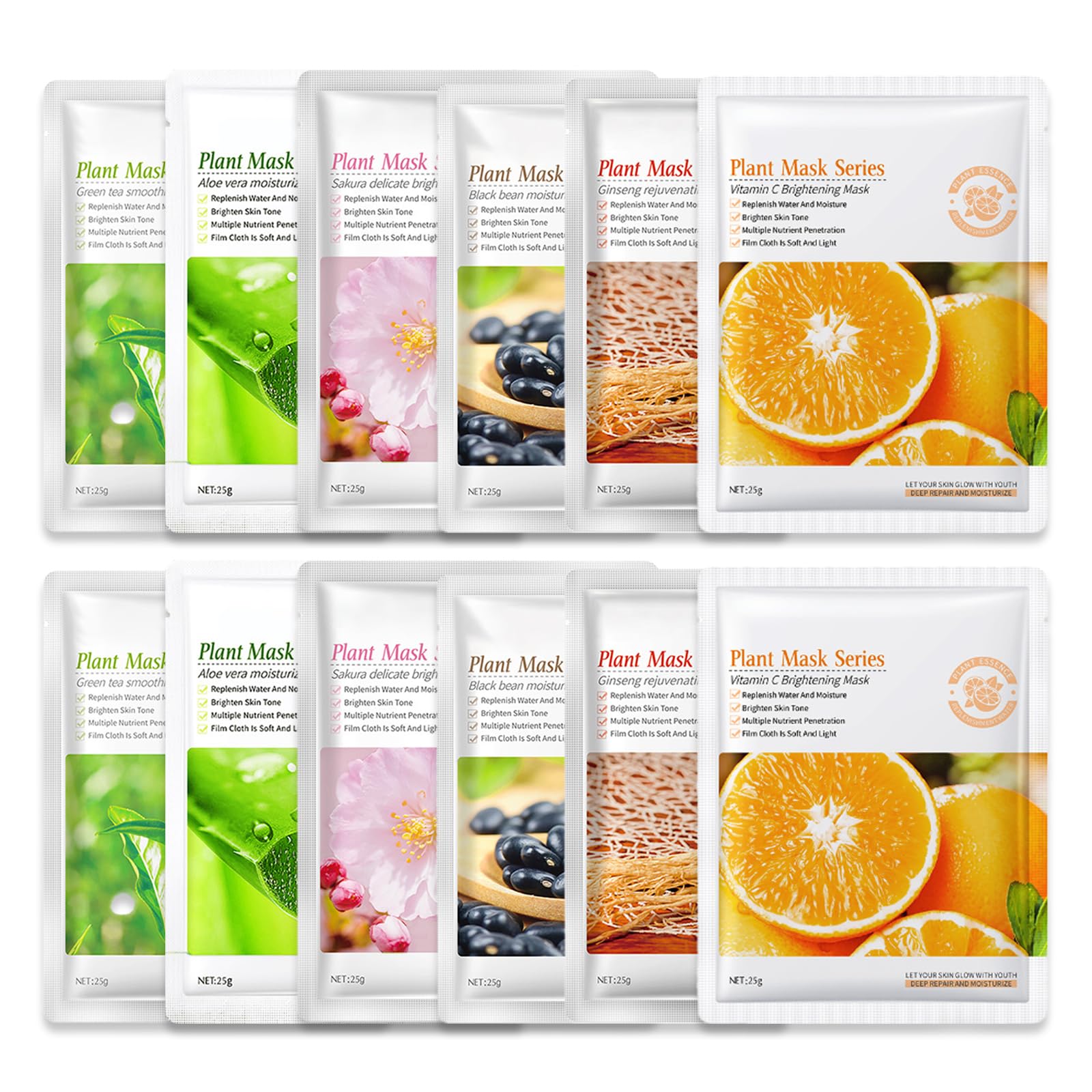 12PCS Sheet Face Mask,Face Masks Skincare Sheet,Sheet Masks Multipack,Skincare Face Masks,Pure Natural Plant Extracts, Moisturizing, Nourishing,Deep Cleansing Pores,for All Skin Types