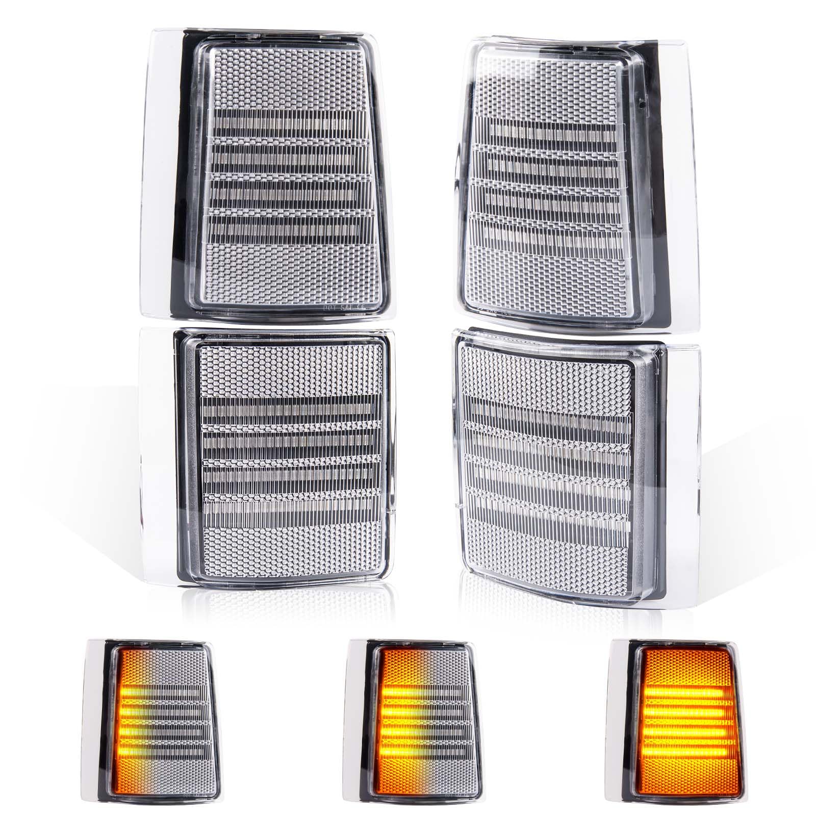 Photo 1 of Gempro Sequential Amber LED Corner Side Marker Turn Signal Lights for 1995-1999 GMC Truck Suburban C/K 1500 2500 3500 Yukon Front Uper & Lower Grill Lights, 4PCS (Clear Len)