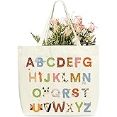 Alphabets Tote Bags For Women, Abc Letters Learning Book Canvas Bag, Cute Animals Alphabets Gifts, Birthday Christmas Gifts For Book Lover Family Friends, Shoulder Bag For Work Shopping Travel, b08