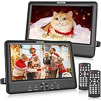 WONNIE 10.5" Two DVD Players Dual Screen Portable Twins CD Player for Car Play a Same or Two Different Movies with 5-Hour Rec