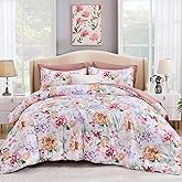 Luxudecor Floral Comforter Set Queen Size 7 Pieces Bed in a Bag, Dusty Rose Pink Flower Watercolor Bed Set, Soft Comforter with Sheet Set 90"x90"