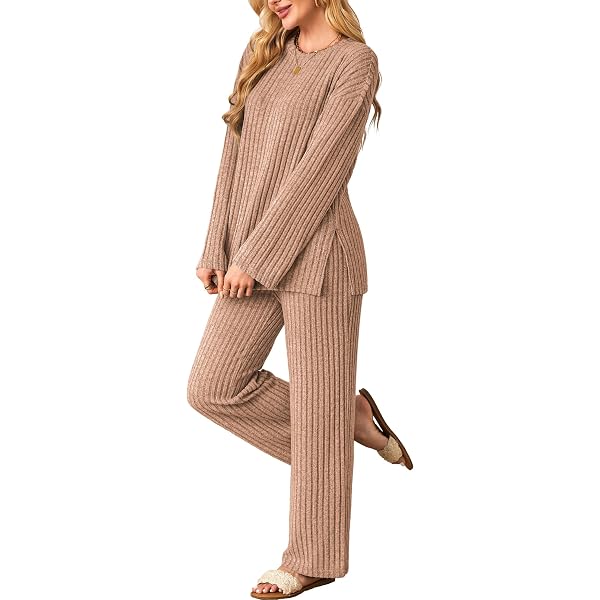 WDIRARA Women's Plus Size Ribbed Lounge Set - Long Sleeve Tee & Pants Pajama Set, Super Soft Sleepwear - View #3