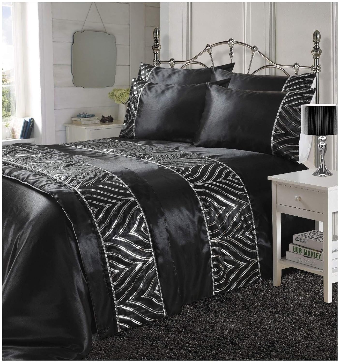 Hendem® Shimmer Duvet Cover Set Modern Bedroom Satin Silk Sequin Quilt