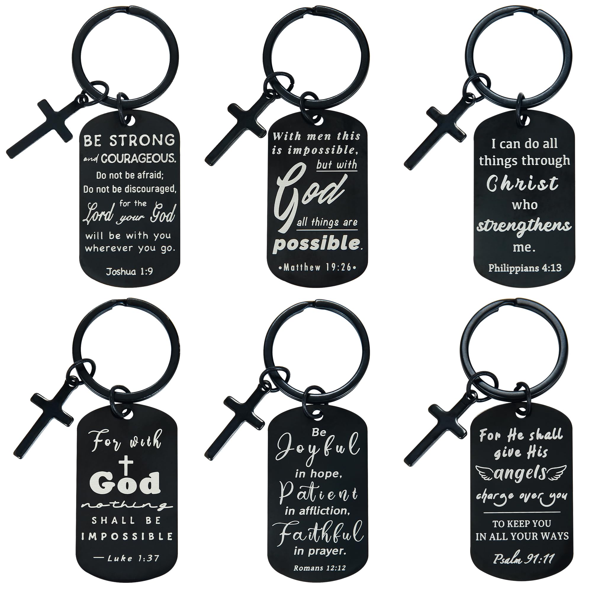 kilofly 6 Pcs Christian Inspirational Bible Verse Keychain Gift Cross Charm