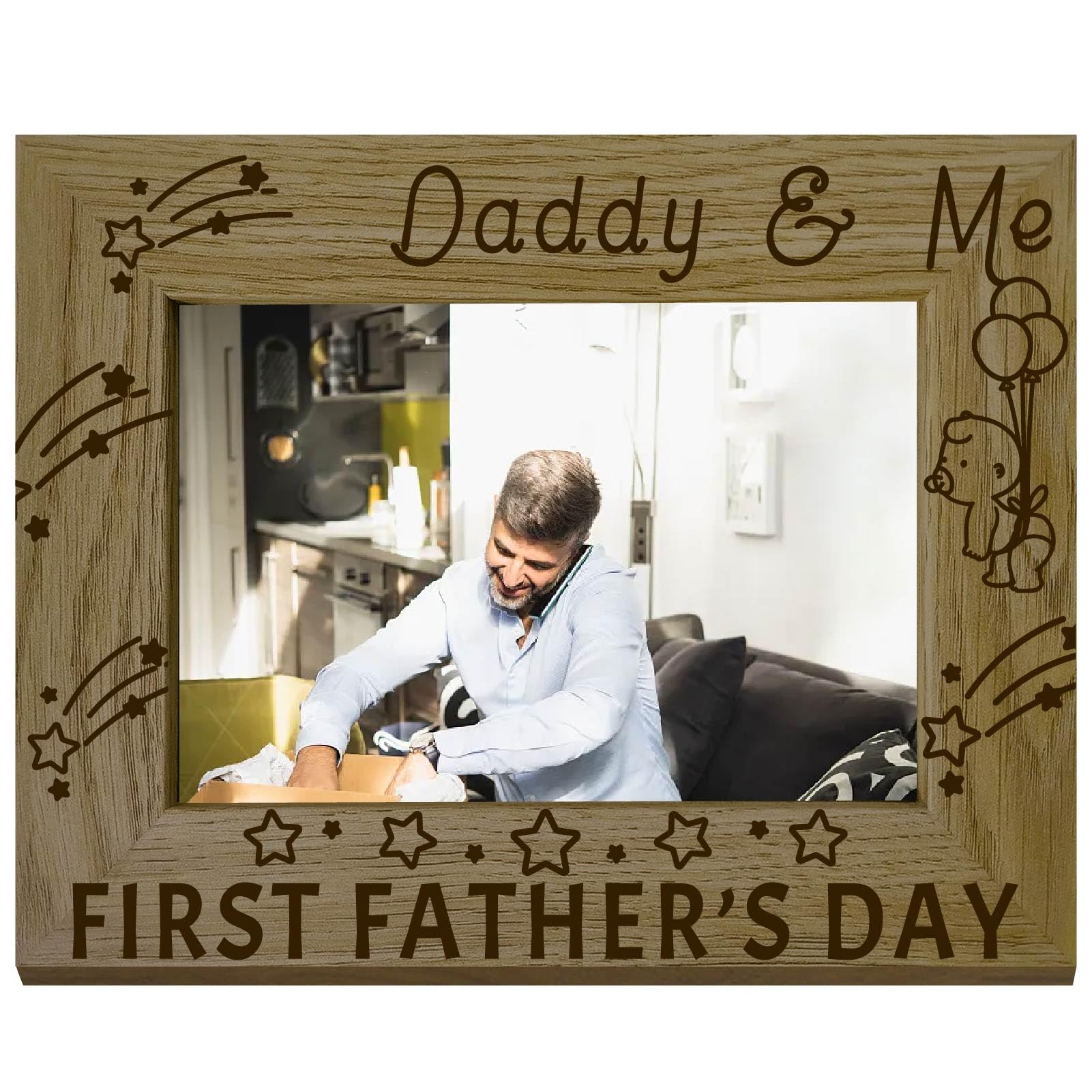 CREATCABIN Daddy Photo Frame Wooden Picture Frame Vertical Natural Wood Photo Frame Memorial Tabletop Keepsake Suit 4"x6" Picture Desk Decor Gift for New Father Family Christmas Thanksgiving 6x8 Inch