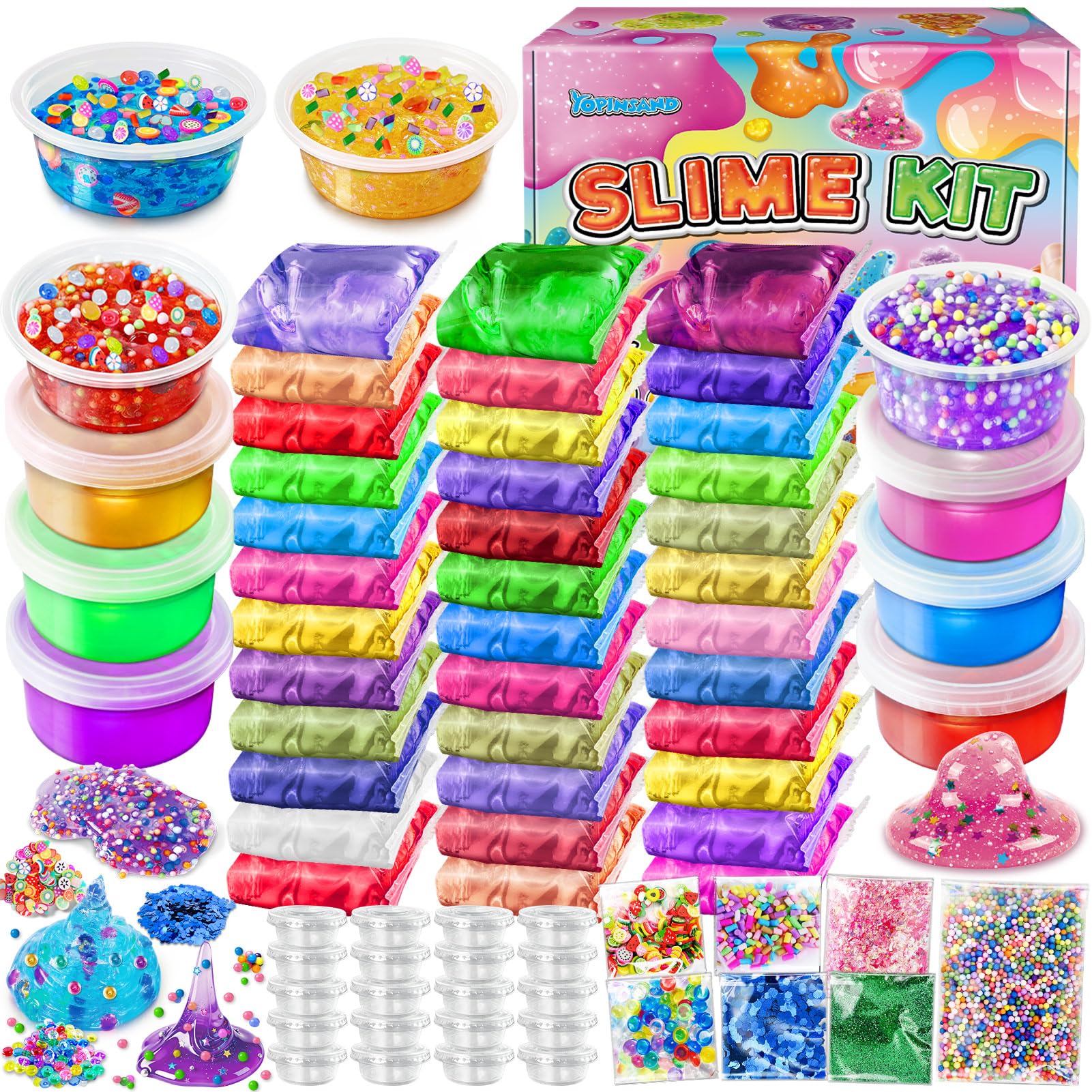 YOPINSAND 36 Pack DIY Slime Kit, Slime Making Kit for Girls, Premade Crystal Clear Slime with Add-ins, Foam Balls, Glitters, Slime Gift Toys for Kids 3-12
