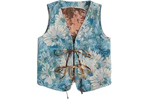 Women's Boho Floral Print Bow Tie Vintage Vest V Neck Sleeveless Jacket Outerwear