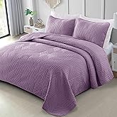 Exclusivo Mezcla Ultrasonic Full Queen Quilt Bedding Set, Lightweight Dusty Lavender Bedspreads Soft Modern Geometric Coverlet Set for All Seasons (1 Quilt and 2 Pillow Shams)