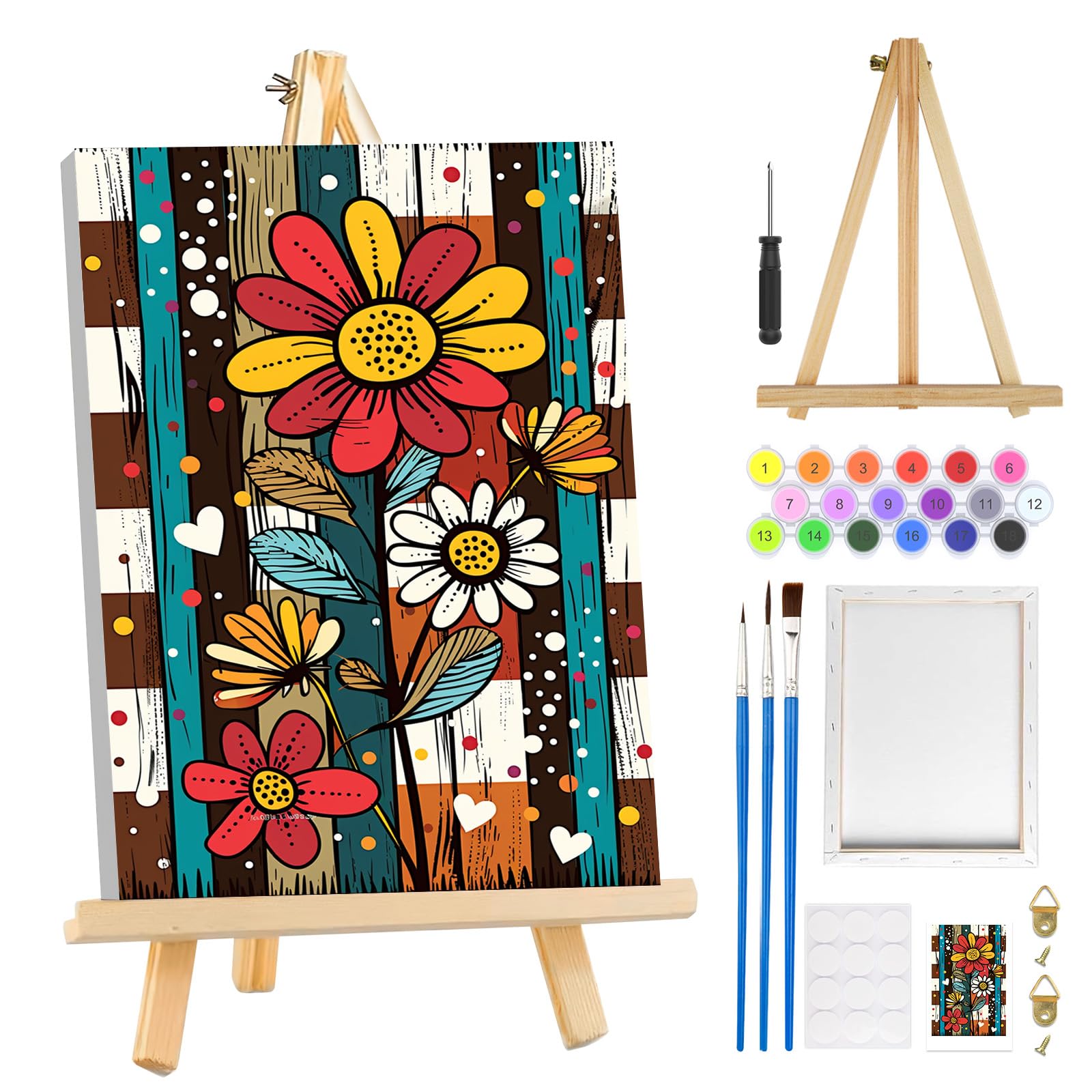 MOGTAA Framed Paint by Numbers for Adults Flowers with Wooden Easel, Landscape Painting by Numbers for Adults on Canvas, DIY Acrylic Oil Painting Kits Art Crafts for Home Decor, 8x12in