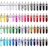 Bullet Shape Gemstone Pendant Hexagonal Chakra Crystal Pointed Quartz Pendants Artificial Stone with Storage Bag (64 Pieces)