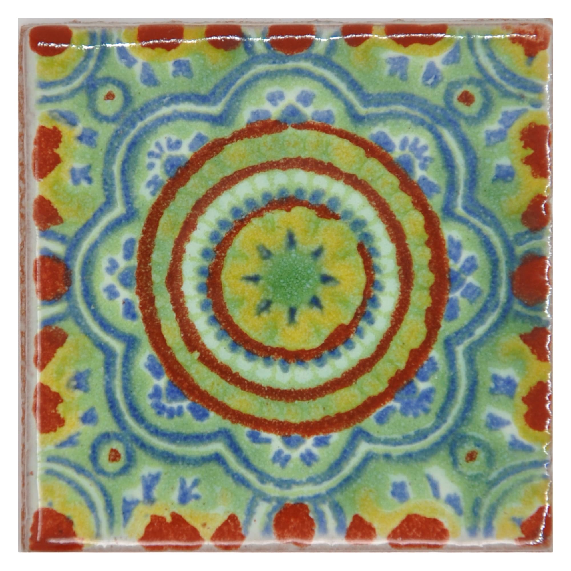 Tumia LAC Handmade Mexican Talavera Tile - Authentic Style Bernicia Ceramic Tiles for Crafts, Backsplashes and Home Improvement - 10 Pack