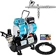 Iwata Eclipse HP CS Airbrush Set with 1/5 hp Cool Runner II Dual Fan Air Tank Compressor System Kit, Professional All-Purpose Dual-Action Gravity Feed Airbrush, 0.35mm tip, Hose, Holder, How-To Guide
