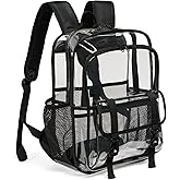 KUI WAN Clear Backpack, 15 inch Heavy Duty See Through Backpack for Boys and Girls Clear Book Bag with Multi-pockets