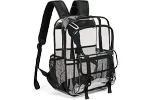 KUI WAN Clear Backpack Clear Bag Stadium Approved Heavy Duty See Through Backpack Waterproof University Transparent Backpack